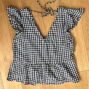 Blue & white cap sleeve top, Size XS